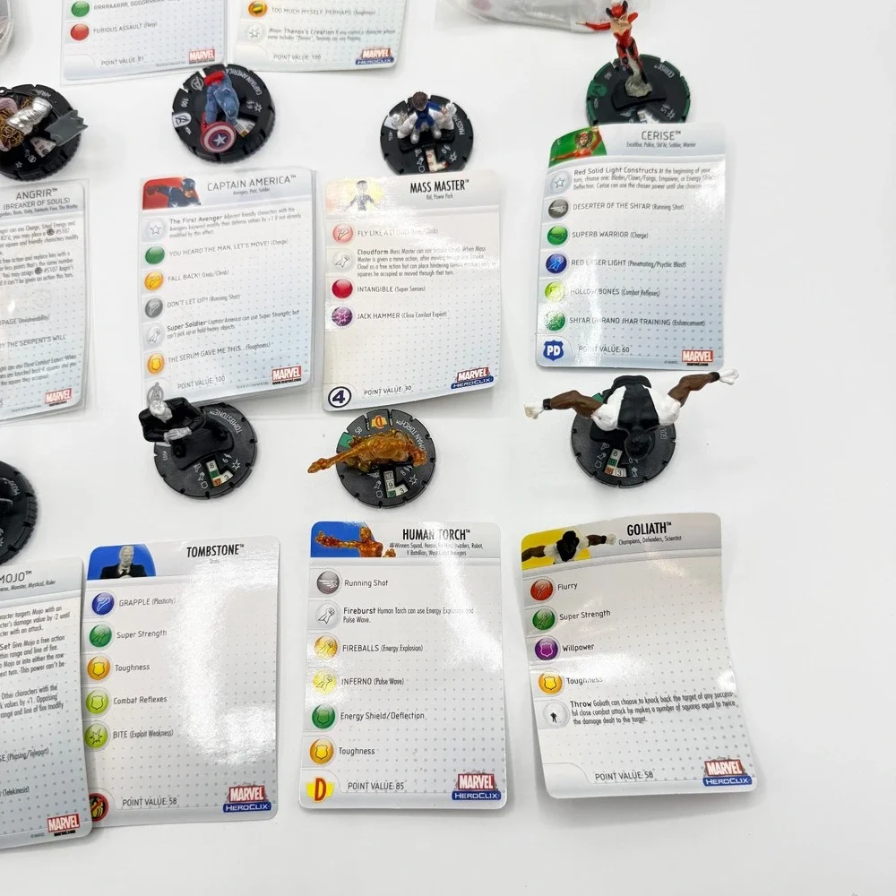 Heroclix Marvel Uncommon, Super‎ Rare, Unique Mixed Lot of 15 with Cards Lot G